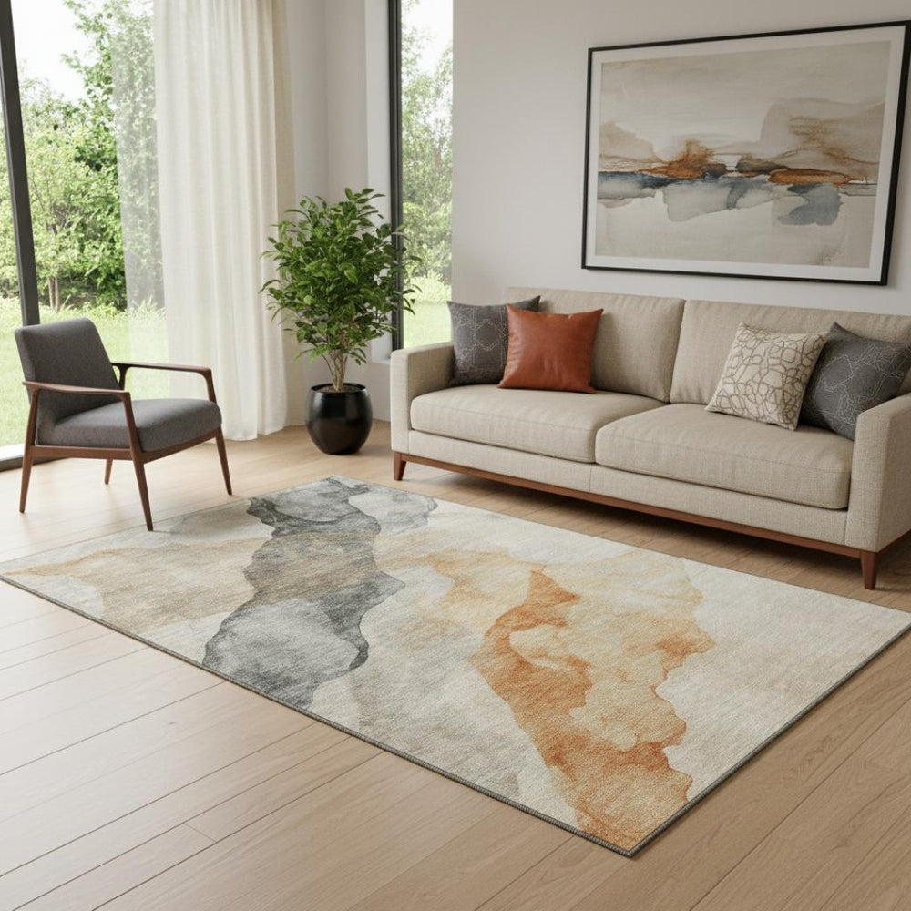 HomeRoots 5' X 8' Abstract Orange, Gray & Silver Washable Area Rug - UV Protected for Living Spaces & Style 701547