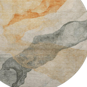 HomeRoots 8' Vibrant Abstract Round Rug in Orange, Gray & Silver - Washable, UV-Protected, Durable Design 701548