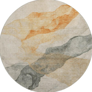 HomeRoots 8' Vibrant Abstract Round Rug in Orange, Gray & Silver - Washable, UV-Protected, Durable Design 701548