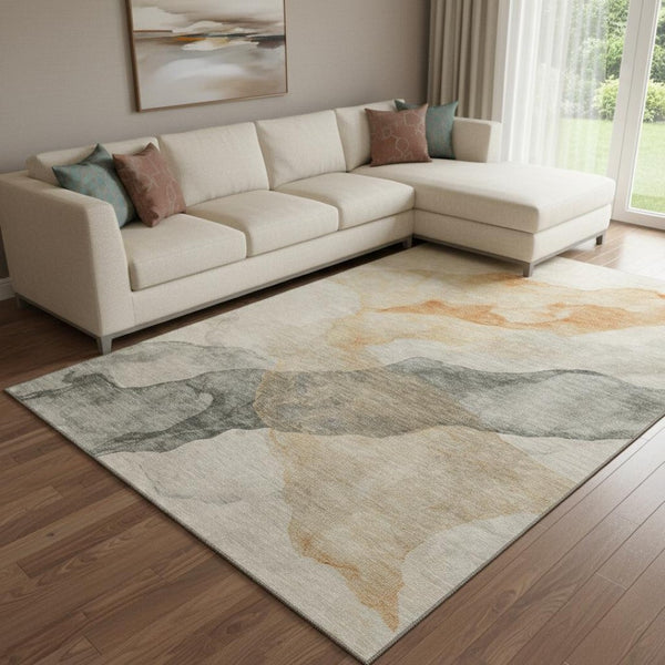 HomeRoots 8' X 10' Vibrant Orange and Gray Abstract Area Rug - Washable, UV-Protected, Non-Slip Design! 701549
