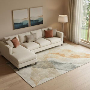 HomeRoots 9' X 12' Stylish Orange, Gray & Silver Abstract Area Rug - Washable, Stain-Resistant & UV Protected! 701550