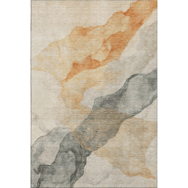 HomeRoots 9' X 12' Stylish Orange, Gray & Silver Abstract Area Rug - Washable, Stain-Resistant & UV Protected! 701550