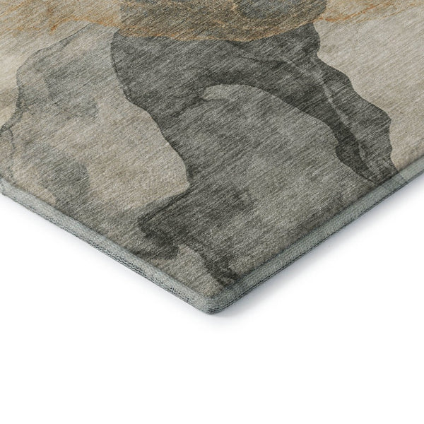 HomeRoots 9' X 12' Stylish Orange, Gray & Silver Abstract Area Rug - Washable, Stain-Resistant & UV Protected! 701550