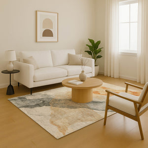 HomeRoots 9' X 12' Stylish Orange, Gray & Silver Abstract Area Rug - Washable, Stain-Resistant & UV Protected! 701550