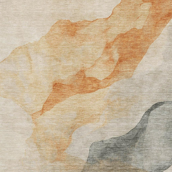 HomeRoots 9' X 12' Stylish Orange, Gray & Silver Abstract Area Rug - Washable, Stain-Resistant & UV Protected! 701550