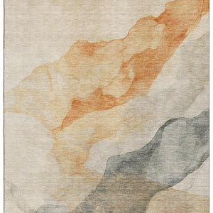 HomeRoots 9' X 12' Stylish Orange, Gray & Silver Abstract Area Rug - Washable, Stain-Resistant & UV Protected! 701550