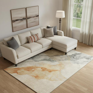 HomeRoots 10' X 14' Abstract Washable Area Rug in Vibrant Orange, Gray & Silver – UV Protected, Durable & Stylish! 701551