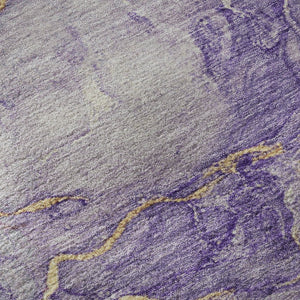 HomeRoots 8' Bold Purple, Gold & Ivory Abstract Washable Round Rug with UV Protection for Modern Spaces 701554