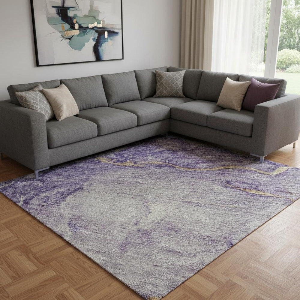 HomeRoots 8' X 10' Washable Abstract Area Rug in Purple Gold Ivory – UV Protected, Durable & Stylish Centerpiece 701555