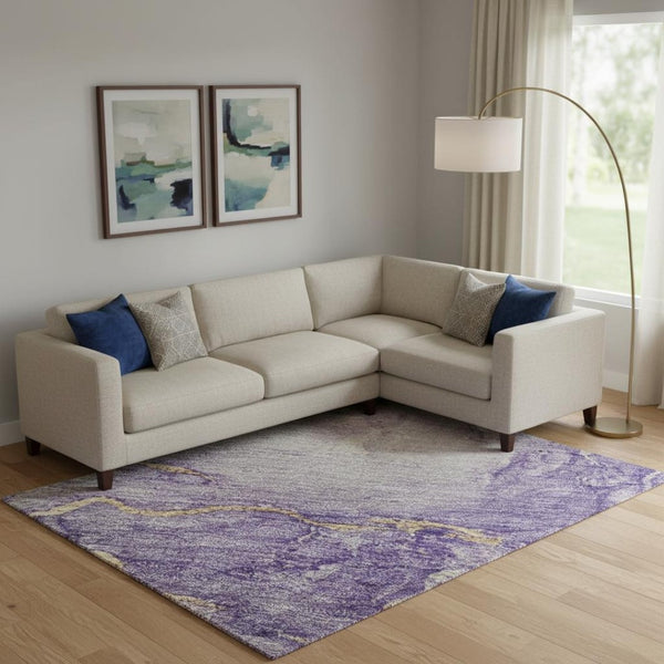 HomeRoots 9' X 12' Vibrant Purple Gold Ivory Abstract Area Rug - Washable, UV Protected & Non-Slip Design! 701556