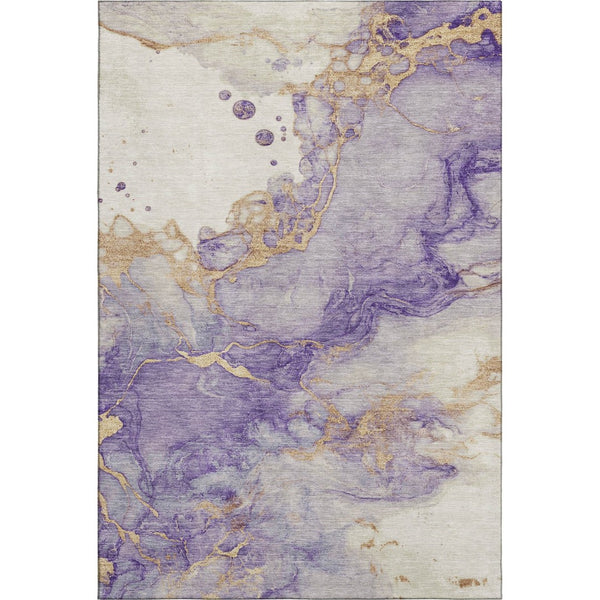 HomeRoots 9' X 12' Vibrant Purple Gold Ivory Abstract Area Rug - Washable, UV Protected & Non-Slip Design! 701556