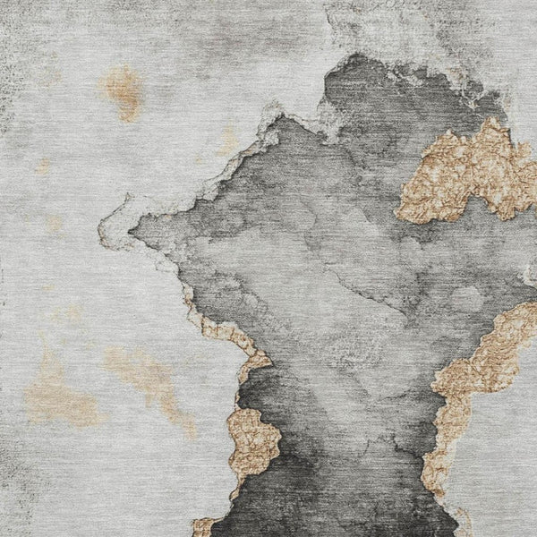 HomeRoots 5' X 8' Washable Gray Gold Silver Abstract Area Rug – Durable, Stylish, UV-Protected for Every Room 701559