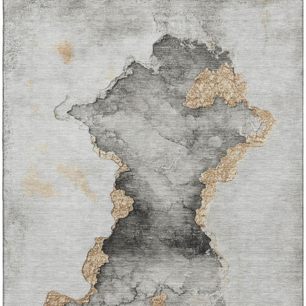 HomeRoots 5' X 8' Washable Gray Gold Silver Abstract Area Rug – Durable, Stylish, UV-Protected for Every Room 701559