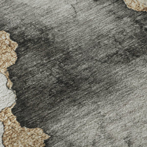 HomeRoots 8' Gray Gold and Silver Abstract Washable Round Rug - UV Protected, Stain Resistant, Easy Care! 701560
