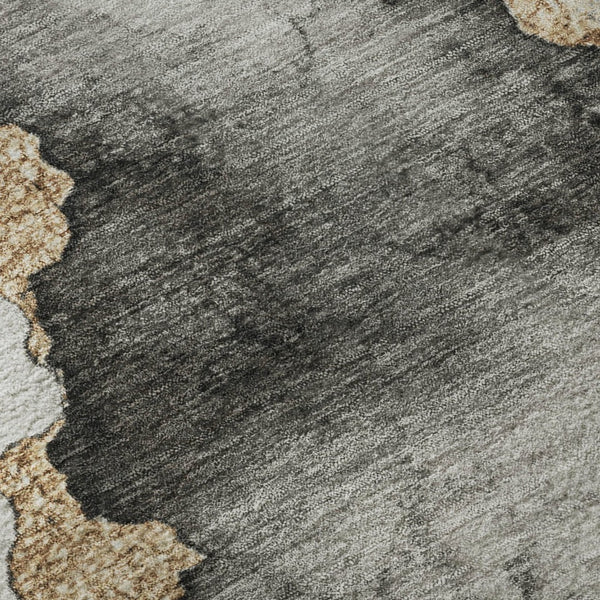 HomeRoots 8' Gray Gold and Silver Abstract Washable Round Rug - UV Protected, Stain Resistant, Easy Care! 701560
