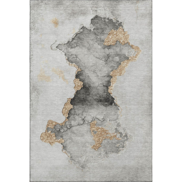 HomeRoots 8' X 10' Stylish Gray Gold Silver Abstract Washable Area Rug with UV Protection & Stain Resistance 701561