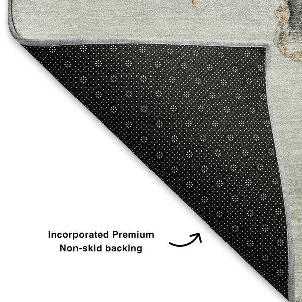 HomeRoots 8' X 10' Stylish Gray Gold Silver Abstract Washable Area Rug with UV Protection & Stain Resistance 701561