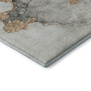 HomeRoots 8' X 10' Stylish Gray Gold Silver Abstract Washable Area Rug with UV Protection & Stain Resistance 701561