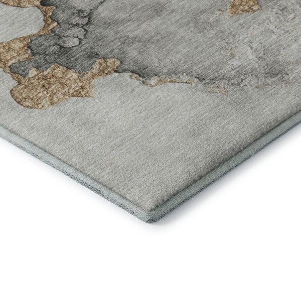 HomeRoots 8' X 10' Stylish Gray Gold Silver Abstract Washable Area Rug with UV Protection & Stain Resistance 701561