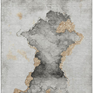 HomeRoots 8' X 10' Stylish Gray Gold Silver Abstract Washable Area Rug with UV Protection & Stain Resistance 701561