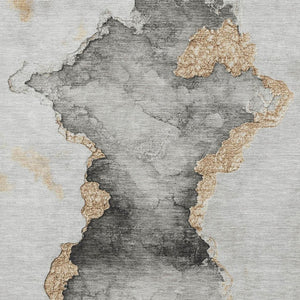 HomeRoots 9' X 12' Gray Gold Silver Abstract Area Rug - Washable, UV Protected, Durable for Busy Homes 701562