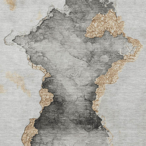 HomeRoots 9' X 12' Gray Gold Silver Abstract Area Rug - Washable, UV Protected, Durable for Busy Homes 701562