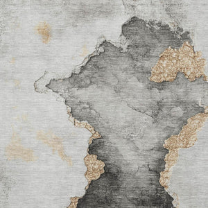 HomeRoots 10' X 14' Stylish Gray Gold Silver Abstract Area Rug – Washable, Stain Resistant, UV Protected Design 701563