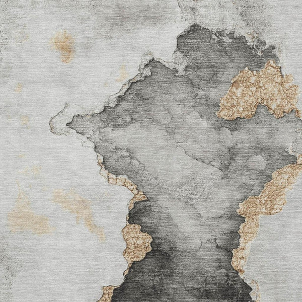 HomeRoots 10' X 14' Stylish Gray Gold Silver Abstract Area Rug – Washable, Stain Resistant, UV Protected Design 701563