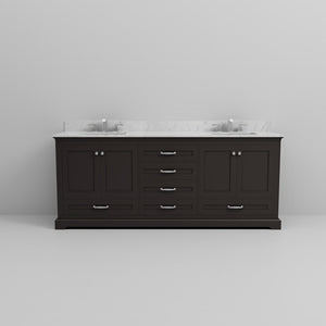 English Elm Espresso Double Bath Vanity 80 in W x 22 in D with Carrara Marble Top, Soft-Close Storage & Faucet Set B2731P258414