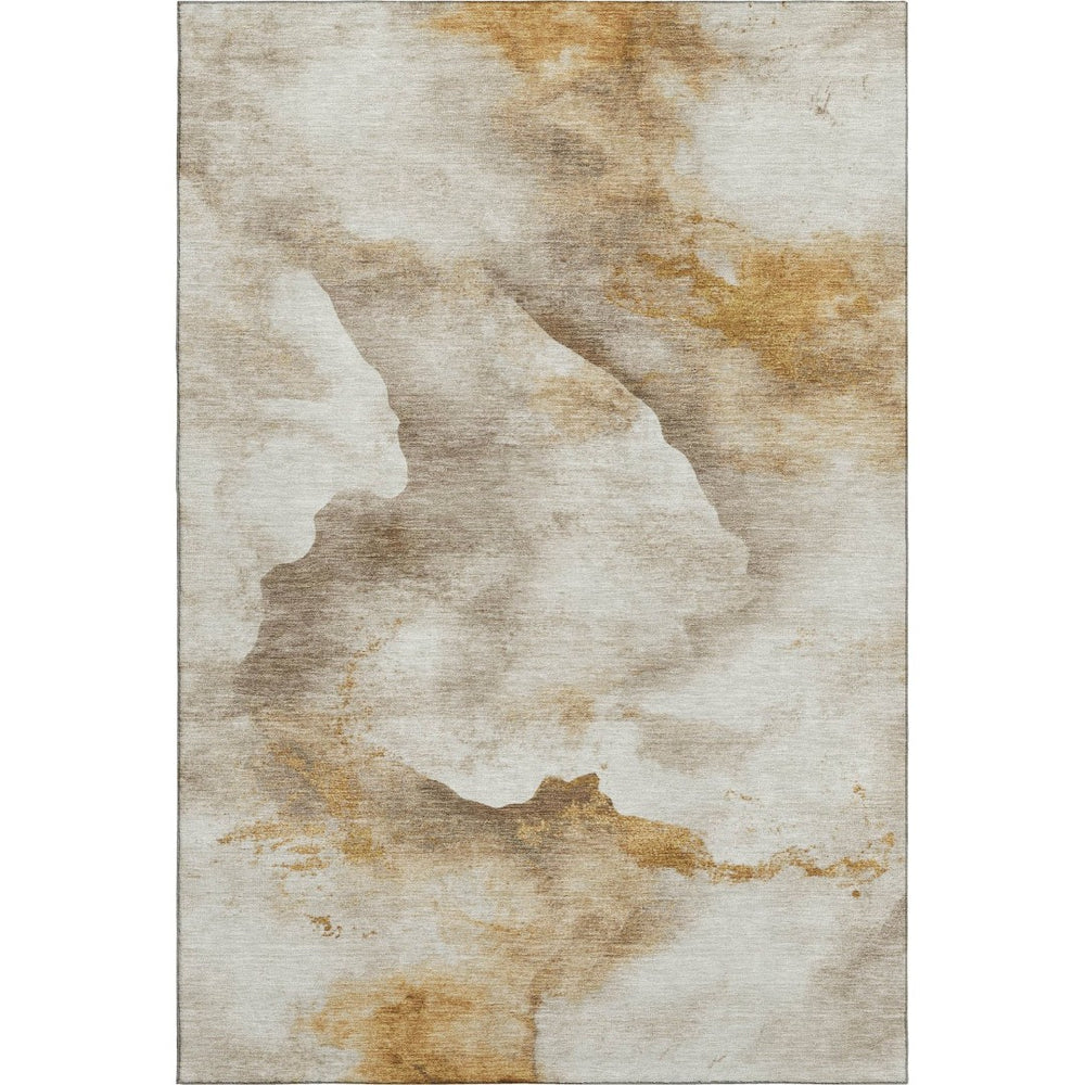 HomeRoots 8' X 10' Washable Beige Gold Ivory Abstract Area Rug - UV Protection, Stain Resistant, Modern Design 701567