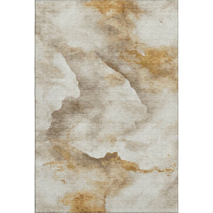 HomeRoots 8' X 10' Washable Beige Gold Ivory Abstract Area Rug - UV Protection, Stain Resistant, Modern Design 701567