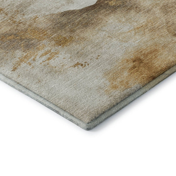 HomeRoots 8' X 10' Washable Beige Gold Ivory Abstract Area Rug - UV Protection, Stain Resistant, Modern Design 701567