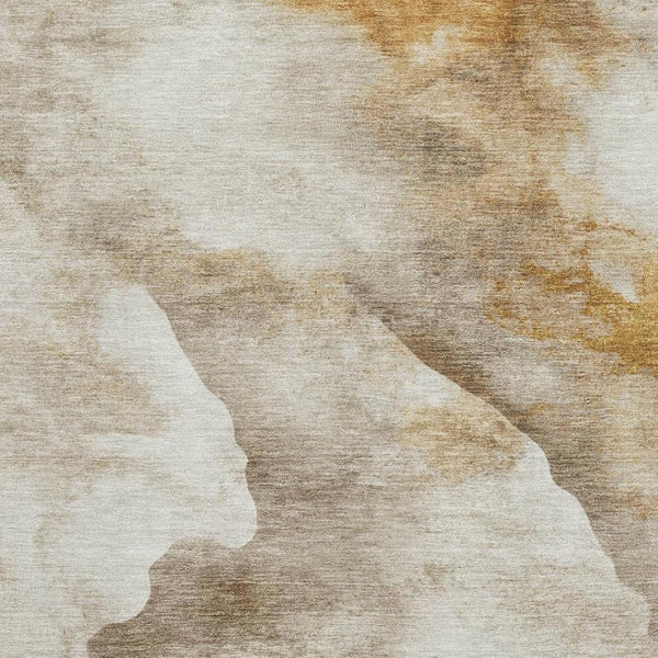 HomeRoots 8' X 10' Washable Beige Gold Ivory Abstract Area Rug - UV Protection, Stain Resistant, Modern Design 701567