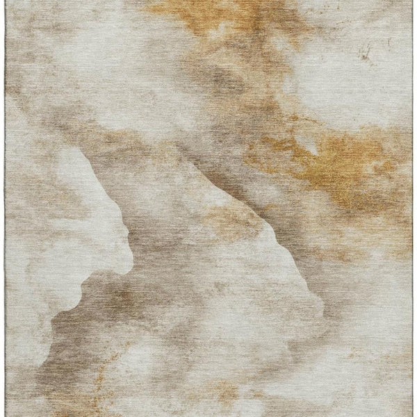 HomeRoots 8' X 10' Washable Beige Gold Ivory Abstract Area Rug - UV Protection, Stain Resistant, Modern Design 701567