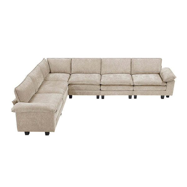 English Elm Modern 6-Piece Modular Sectional Sofa Set In Plush Taupe Chenille - Stylish Comfort For Living Rooms B011S01812