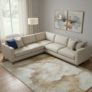 HomeRoots 9' Washable Beige Gold Ivory Abstract Area Rug - Durable, Stain Resistant, UV Protected for Any Space 701568