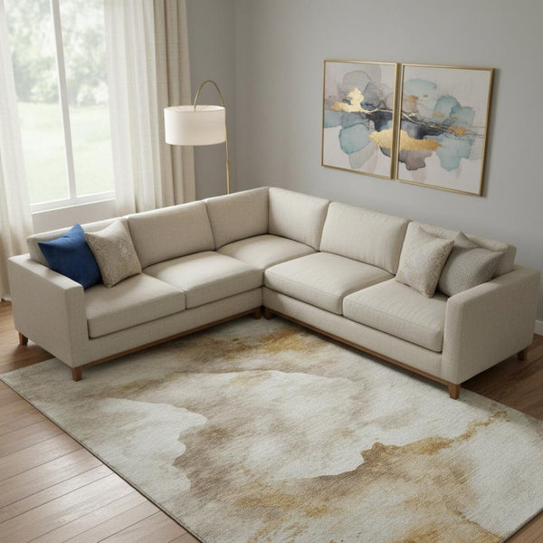 HomeRoots 9' Washable Beige Gold Ivory Abstract Area Rug - Durable, Stain Resistant, UV Protected for Any Space 701568