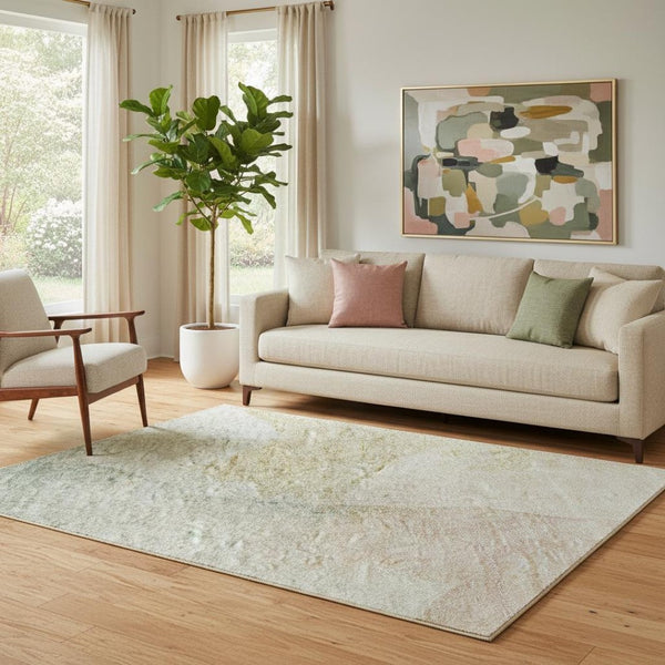 HomeRoots 5' X 8' Pearl Teal and Ivory Abstract Area Rug - Washable, UV-Protected, Modern Design for Homes 701571