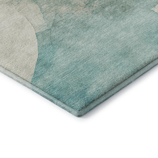 HomeRoots 8' X 10' Pearl Teal and Ivory Abstract Area Rug – Washable, UV-Protected, Family-Friendly Style! 701573