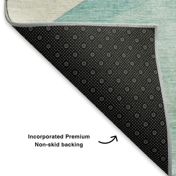 HomeRoots 9' X 12' Pearl Teal Abstract Area Rug – Washable, UV-Protected, Durable Design for Family Spaces 701574