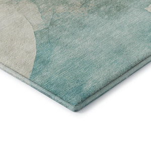 HomeRoots 9' X 12' Pearl Teal Abstract Area Rug – Washable, UV-Protected, Durable Design for Family Spaces 701574