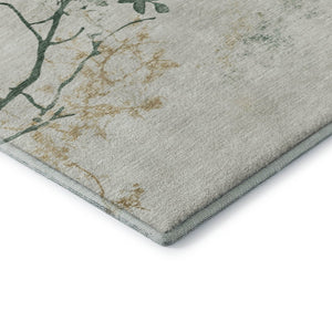HomeRoots 5' X 8' Washable Area Rug in Emerald, Ivory & Gold Floral Design – Stain-Resistant, UV-Protected! 701577
