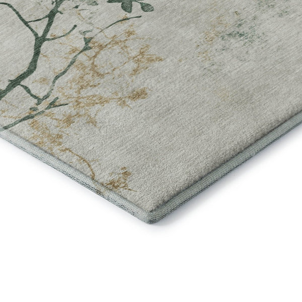 HomeRoots 5' X 8' Washable Area Rug in Emerald, Ivory & Gold Floral Design – Stain-Resistant, UV-Protected! 701577