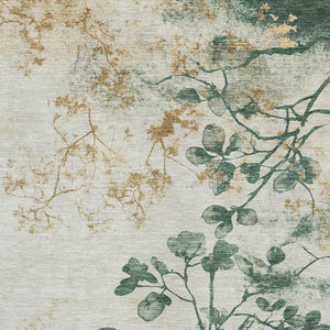 HomeRoots 8' X 10' Emerald Ivory & Gold Floral Area Rug – Washable, UV-Protected, Durable for Homes with Kids & Pets 701579