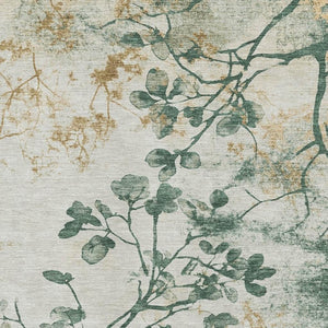 HomeRoots 9' X 12' Elegant Emerald Ivory Gold Floral Area Rug - Washable, UV Protected, Durable & Stylish 701580