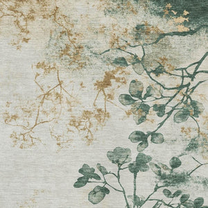 HomeRoots 10' X 14' Emerald Ivory Gold Floral Washable Area Rug - Stain Resistant, UV Protected, Durable Charm 701581