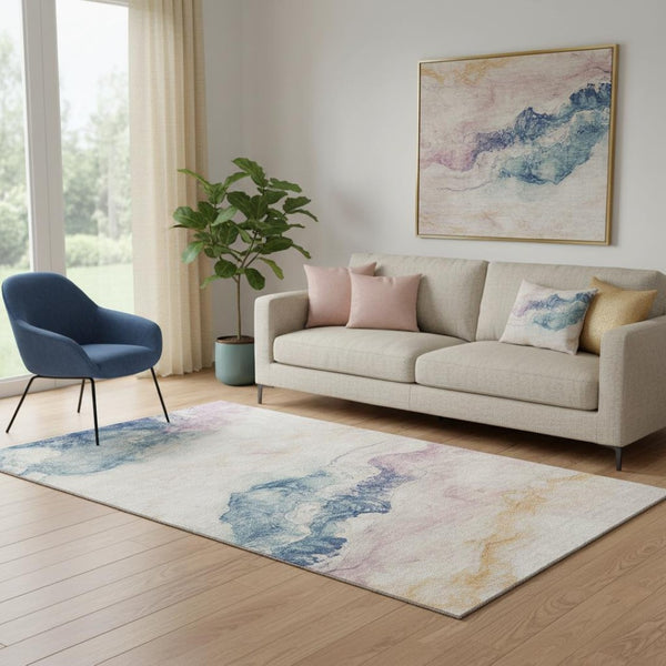 HomeRoots 5' X 8' Pearl Blue And Lavender Abstract Area Rug – Stylish, Washable, UV-Protected & Kid-Friendly! 701583