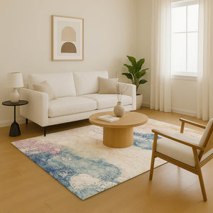 HomeRoots 5' X 8' Pearl Blue And Lavender Abstract Area Rug – Stylish, Washable, UV-Protected & Kid-Friendly! 701583
