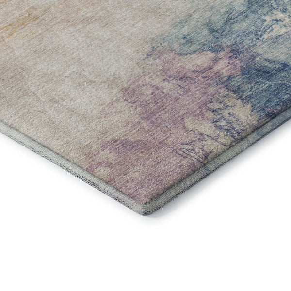 HomeRoots 8' Pearl Blue & Lavender Abstract Round Rug - Washable, UV Protected, Ideal for Homes with Kids & Pets 701584