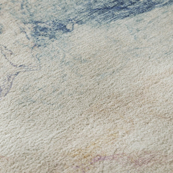 HomeRoots 8' Pearl Blue & Lavender Abstract Round Rug - Washable, UV Protected, Ideal for Homes with Kids & Pets 701584